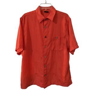 M658)R&R Casual Men's Orange Luxury Microfiber Windowpane Plaid Buttn Up Shirt L